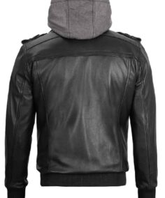 Shop The Men Black Double Zip Hooded Leather Jacket