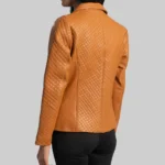 Shop The Women’s Quilted Camel Brown Leather Blazer - Trendy Leather Jackets