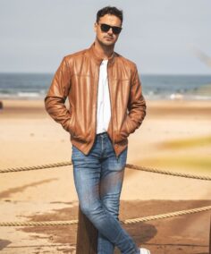 Jack Tan Brown Bomber Leather Jacket