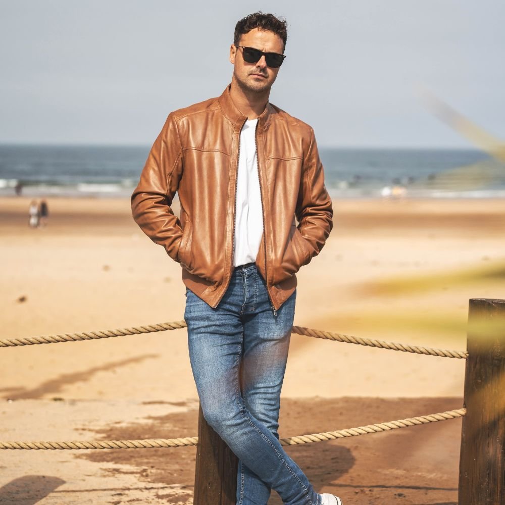 Jack Tan Brown Bomber Leather Jacket Jack Tan Brown Bomber Leather Jacket