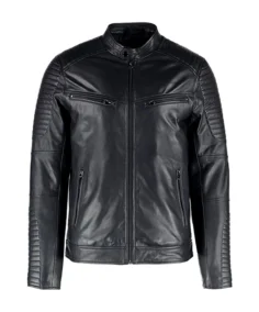 Men Cafe Racer Leather Black Jacket