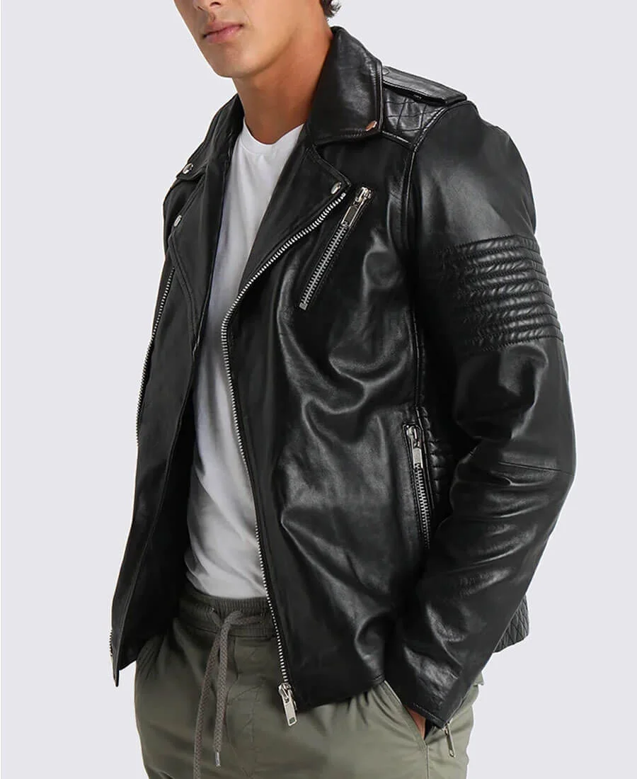 Bryon-Black-Asymmetrical-Belted-Biker-Leather-Jacket-001.Webp Black Bryon Quilted Lambskin Leather Jacket | Asymmetrical Leather Jacket - Image 1