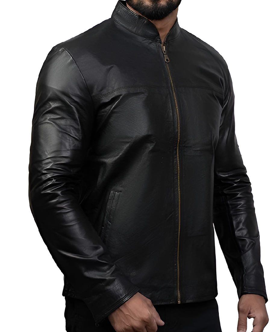 Charcoal Black Slim Fit Leather Jacket Front Charcoal Black Slim Fit Leather Jacket Front