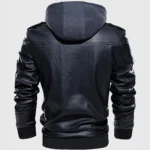 Chris Men’s Black Hooded Bomber Leather Jacket - Image 3