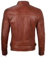 Cognac Brown Cafe Racer Leather Jacket for Men - Image 2