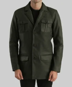 Men’s Dark Green Leather Blazer - Trendy Leather Jackets