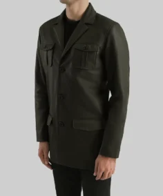 Men’s Dark Green Leather Blazer Front - Trendy Leather Jackets