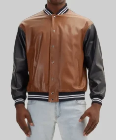 Men’s Brown and Black Leather Varsity Jacket