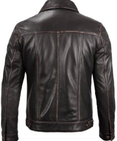 Mens Dark Brown Leather Trucker Jacket Back - Trendy Leather Jackets