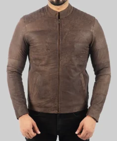 Men’s Distressed Dark Brown Leather Biker Jacket - Trendy Leather Jackets