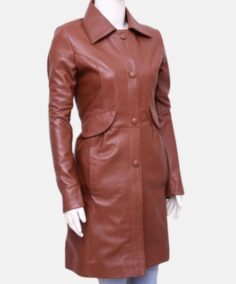 Women's Solid Brown Leather Coat