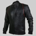 Drake Mens Black Bomber Moto Leather Jacket - Image 2