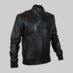 Drake Mens Black Bomber Moto Leather Jacket - Image 3