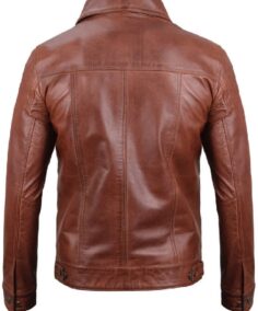 Shop The Fernando Men’s Harrington Brown Leather Trucker Jacket - Trendy Leather Jackets