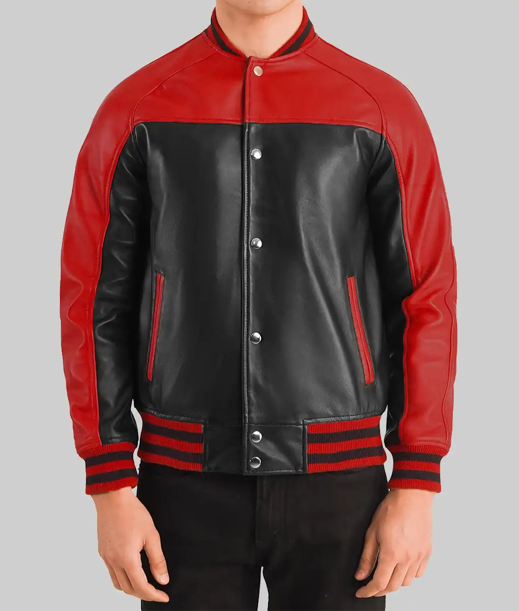 Holt-Mens-Black-Red-Leather-Varsity-Jacket-1.Webp Holt Men’s Black &Amp;Amp; Red Leather Varsity Jacket - Image 1
