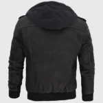 Jacey Men’s Black Hooded Bomber Leather Jacket - Image 2