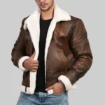 James Men’s Brown Leather Faux Shearling Jacket - Image 2