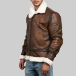 James Men’s Brown Leather Faux Shearling Jacket - Image 3