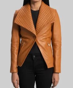 Women’s Camel Brown Leather Blazer - Trendy Leather Jackets