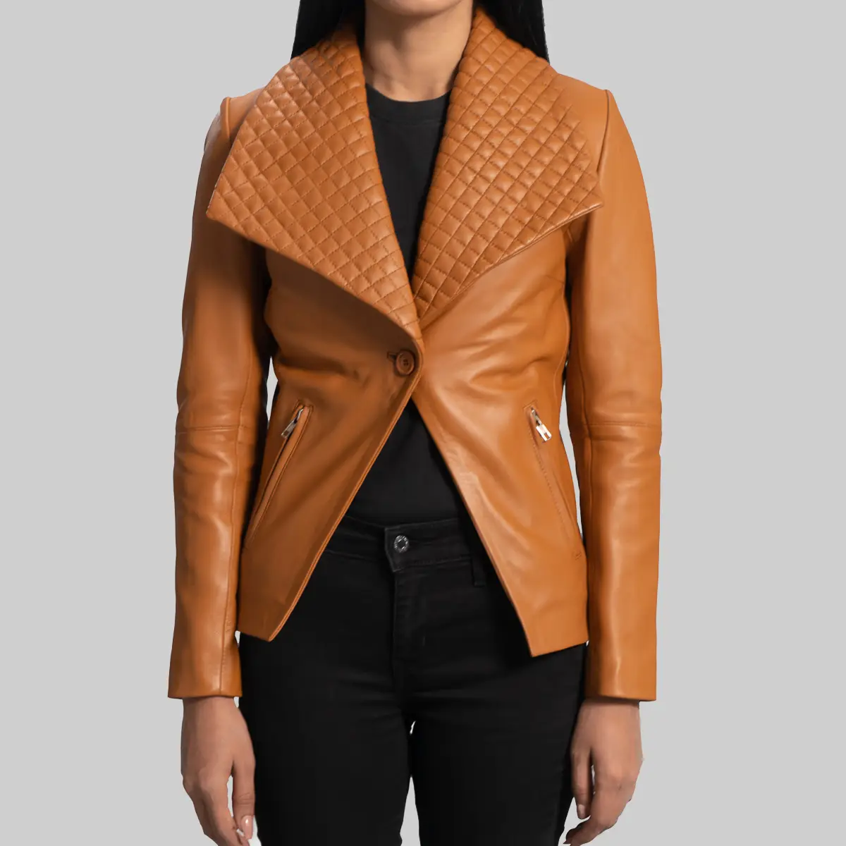 Women’s Camel Brown Leather Blazer Women’s Camel Brown Leather Blazer - Trendy Leather Jackets