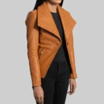 Women’s Camel Brown Leather Blazer Side - Trendy Leather Jackets