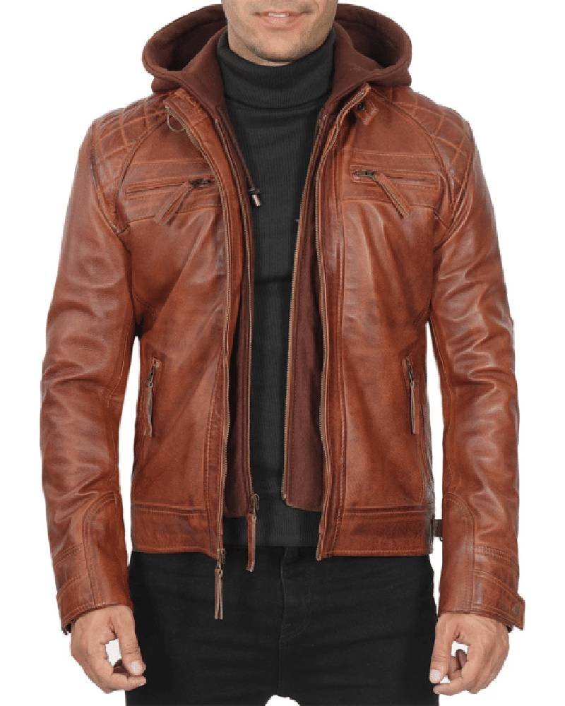 Johnson Brown Leather Jacket With Detachable Hood Johnson Brown Leather Jacket With Detachable Hood - Trendy Leather Jackets