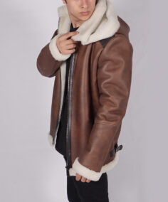 Junio Brown Hooded Bomber Jacket Close Up