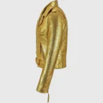 Katherine Women’s Golden Metallic Leather Biker Jacket - Image 3