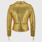 Katherine Women’s Golden Metallic Leather Biker Jacket - Image 4