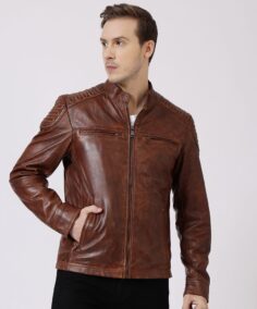 Thomas Antique Brown Leather Biker Jacket