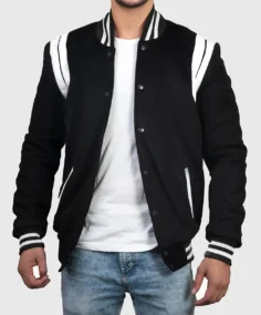 Men’s Black & White Stripes Varsity Jacket