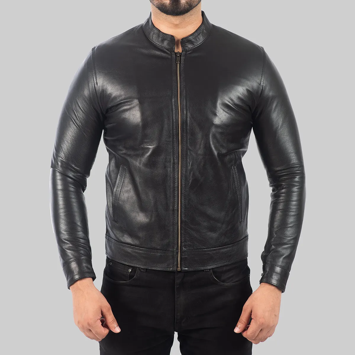 Leon-Mens-Black-Leather-Biker-Jacket-4.Webp Leon Men’s Black Leather Biker Jacket - Image 1