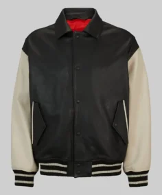 Men’s Black and Off-White Leather Varsity Jacket
