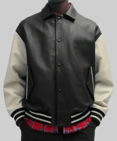 Men’s Black and Off-White Leather Varsity Jacket