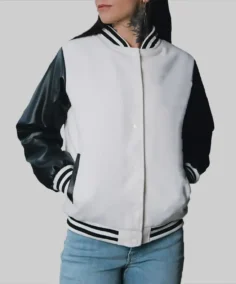 Women’s White and Black Leather Varsity Jacket