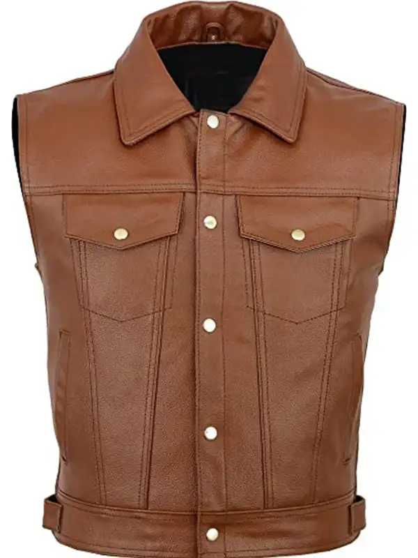 Men-Vintage-Motorcycle-Brown-Leather-Vest.webp Men Vintage Motorcycle Brown Leather Vest - Image 1