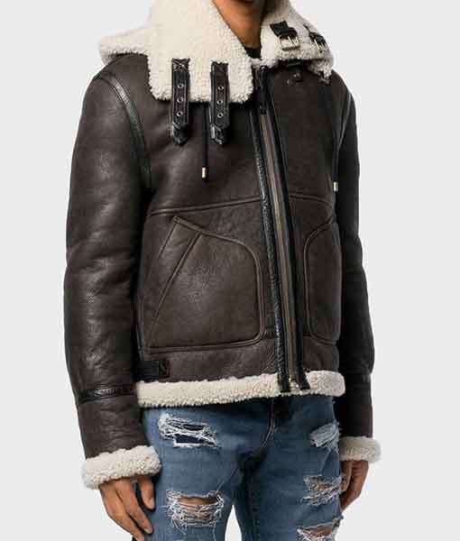 Mens-Aviator-Charcoal-Grey-Shearling-Hooded-Jacket.jpg Howell Mens Charcoal Grey Aviator Hooded Jacket - Image 1
