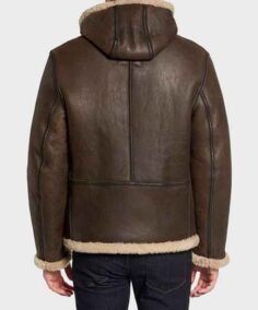 Shop The Dowell Dark Brown Hooded Shearling Leather Jacket