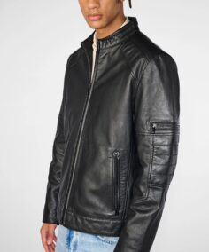 Men’s Black Classic Leather Jacket Side - Trendy Leather Jackets
