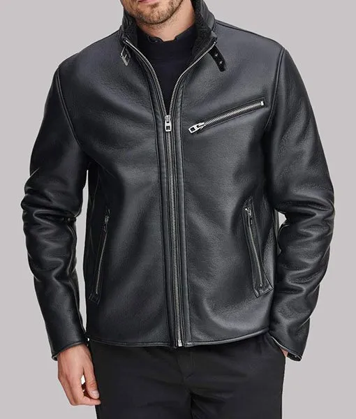 Mens-Black-Geniune-Leather-Jacket3-1.Jpg Robert Men’s Black Genuine Biker Leather Jacket - Image 1