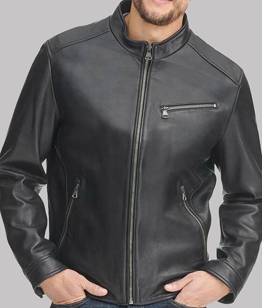 Men’s Black Leather Stand-Up Collar Biker Jacket Men’s Black Leather Stand-Up Collar Biker Jacket