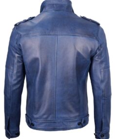 Shop The Mens Blue Leather Biker Jacket