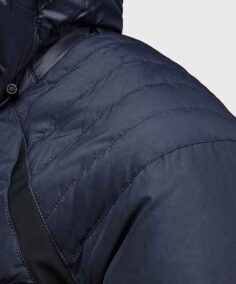 Washington Men’s Blue Puffer Jacket Closeup - Trendy Leather Jackets