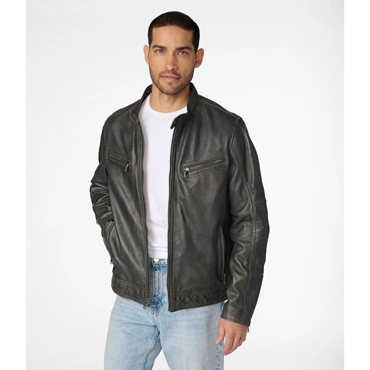Men’s Bold Black Leather Biker Jacket Men’s Bold Black Leather Biker Jacket - Trendy Leather Jackets
