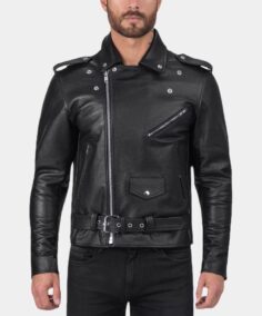 Men’s Black Biker Jacket Front