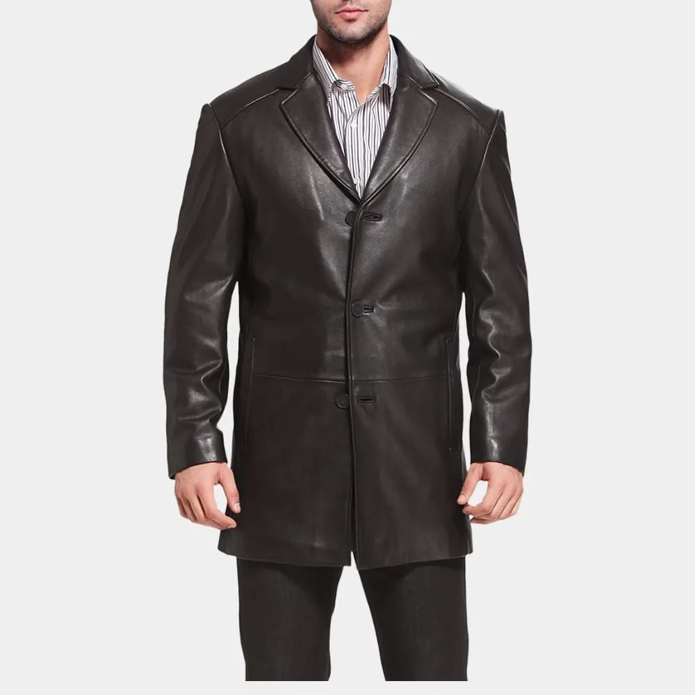 Mens-Brosnan-Black-Leather-Car-Coat-Front-View-1.Jpg Brosnan Leather Car Coat - Image 1