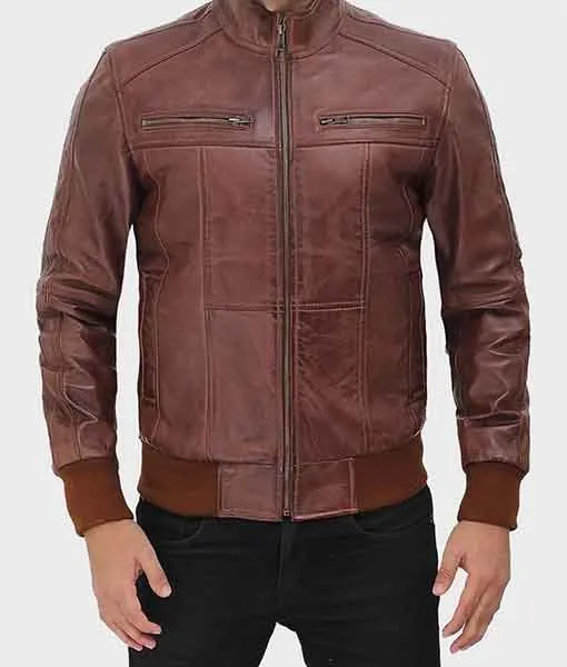 Mens-Brown-Biker-Bomber-Jacket.jpg Ricardo Men’s Brown Biker Bomber Jacket - Image 1