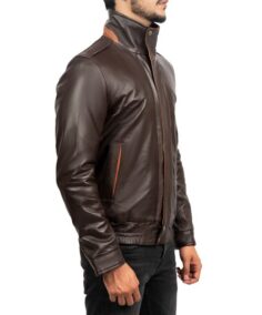 Men’s Dark Brown Biker Leather Jacket Side view - Trendy Leather Jackets