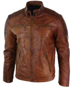 Cafe Racer Motorcycle Quilted Distressed Brown Leather Jacket - Trendy Leather Jackets