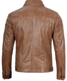 Shop The Mens Camel Brown Trucker Leather Jacket - Trendy Leather Jackets